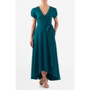 eShakti Cap Puff Sleeve High Low Wrap Dress XS/Sm